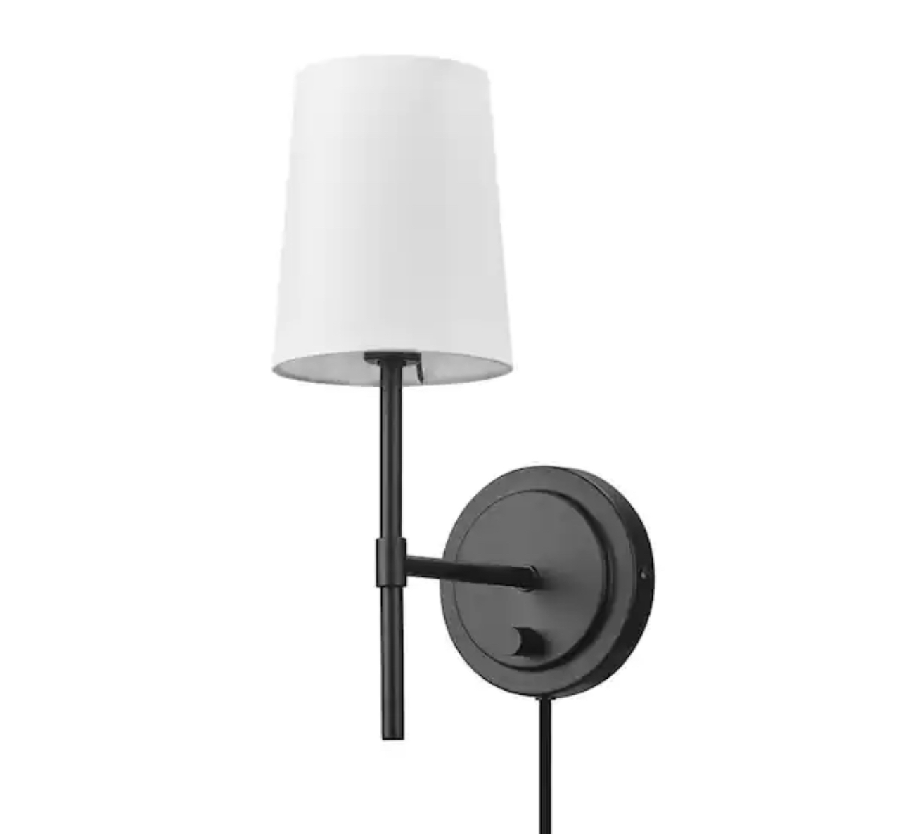 Hampton Bay Ridgeway 1-Light Matte Black Wall Scone, Plug-In or Hardwired