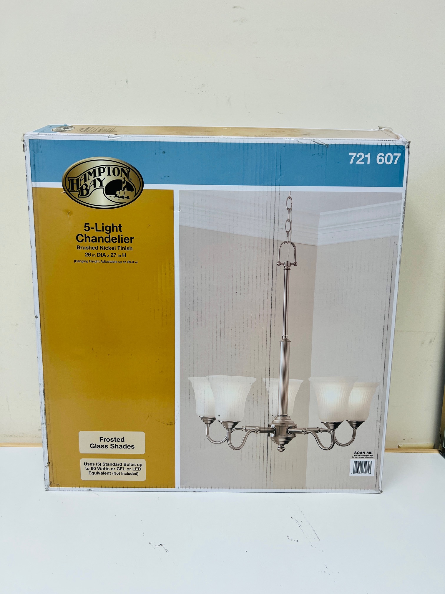 Hampton Bay Creekford 5-Light Brushed Nickel Chandelier with Frosted Glass Shades