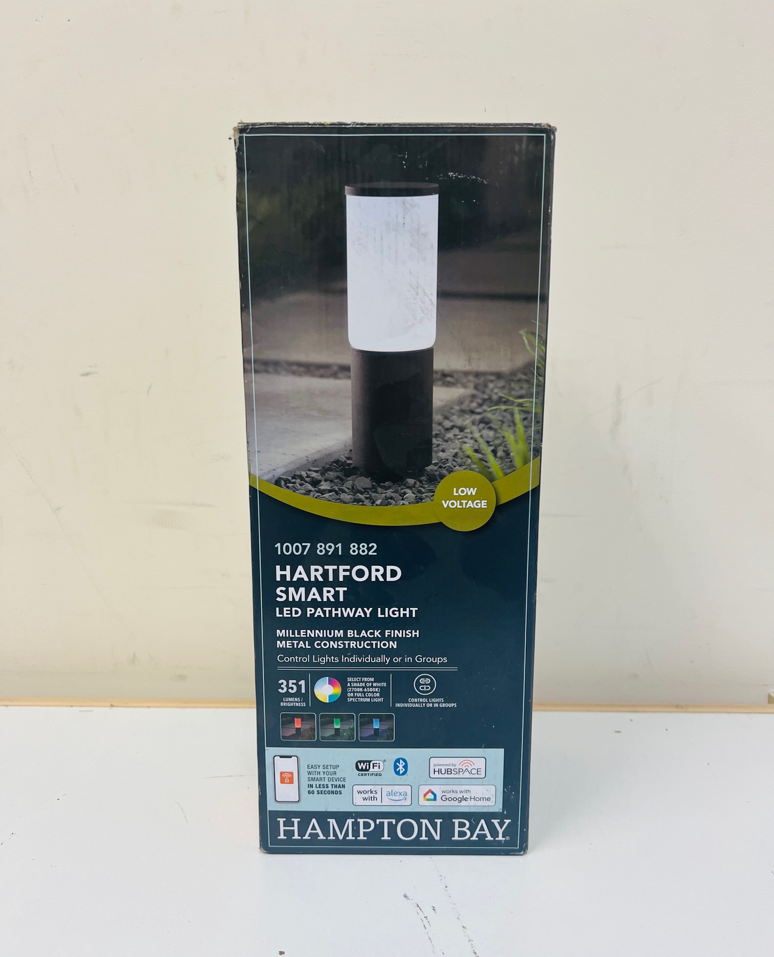 Hampton Bay Low Voltage LED Smart Outdoor Light with Frosted Glass Shade, Powered by HUBSPACE