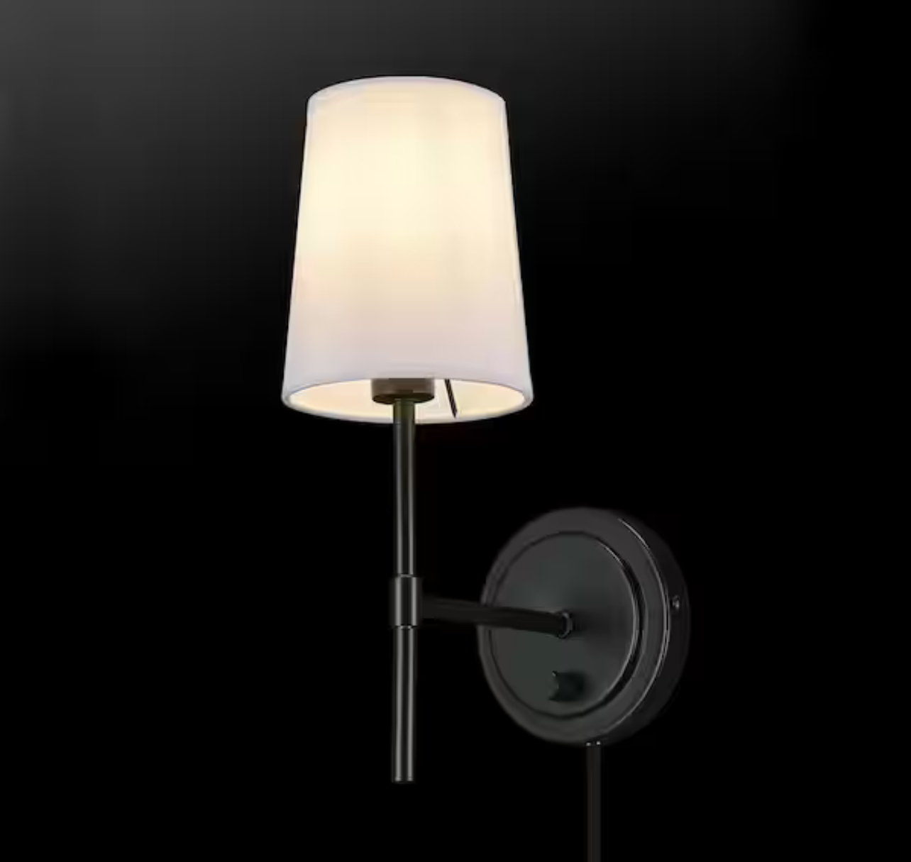 Hampton Bay Ridgeway 1-Light Matte Black Wall Scone, Plug-In or Hardwired
