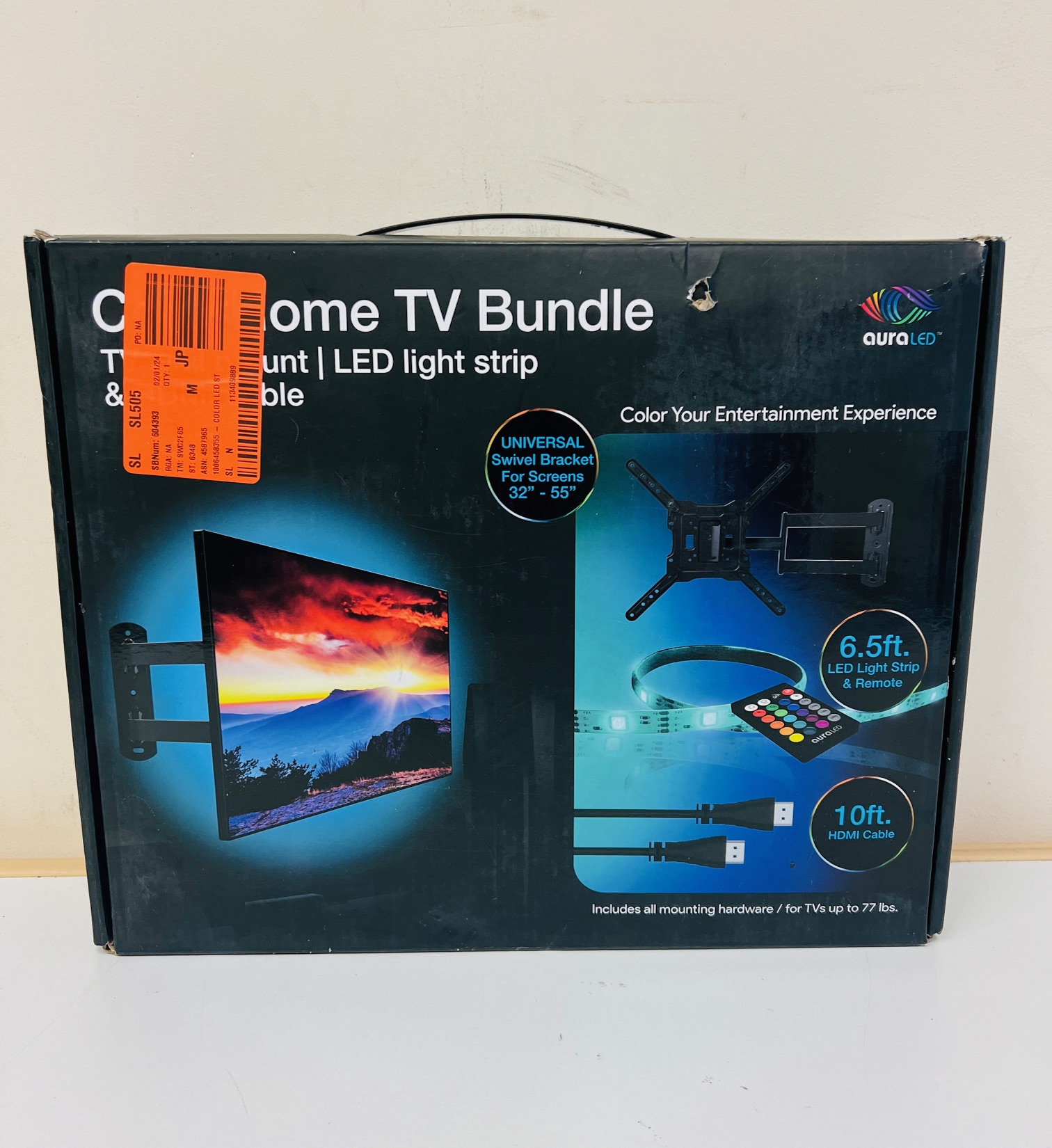 AURA LED Color Home TV Mount, LED Light Strip, HDMI Cable Combo Pack