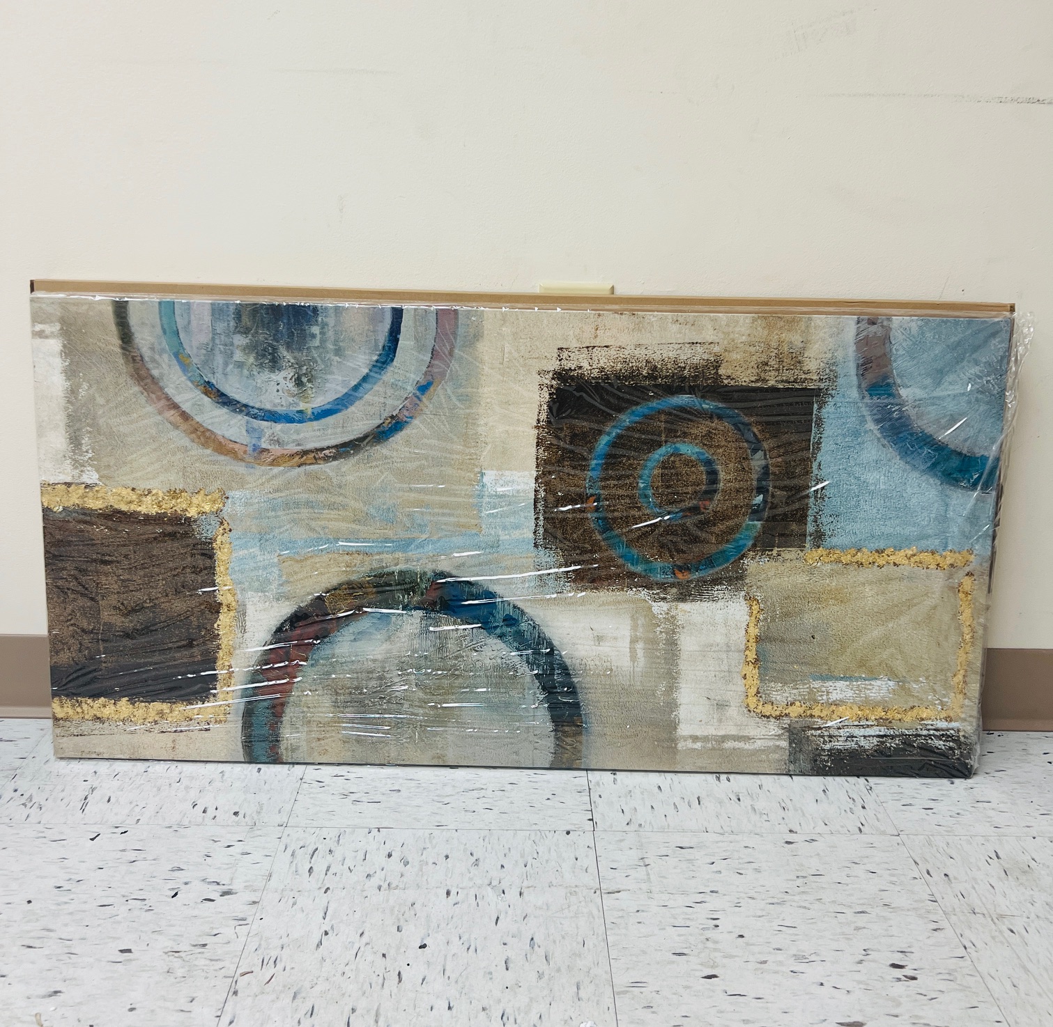 Acocifi 40"x20" Abstract Geometric Circle Block Canvas Wall Art Painting, Wood Framed