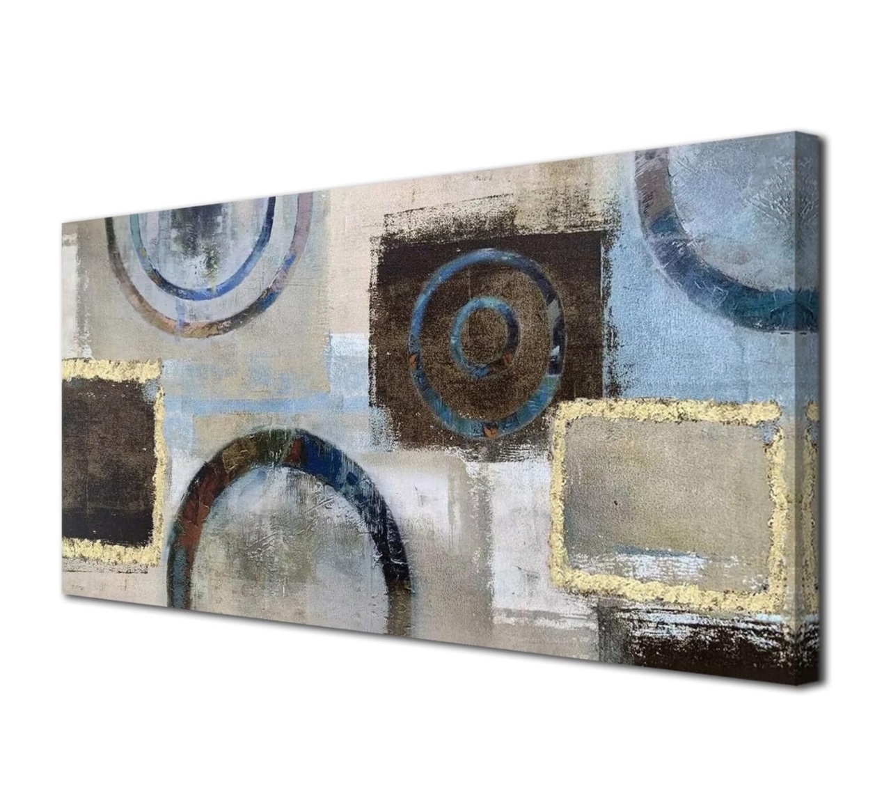 Acocifi 40"x20" Abstract Geometric Circle Block Canvas Wall Art Painting, Wood Framed