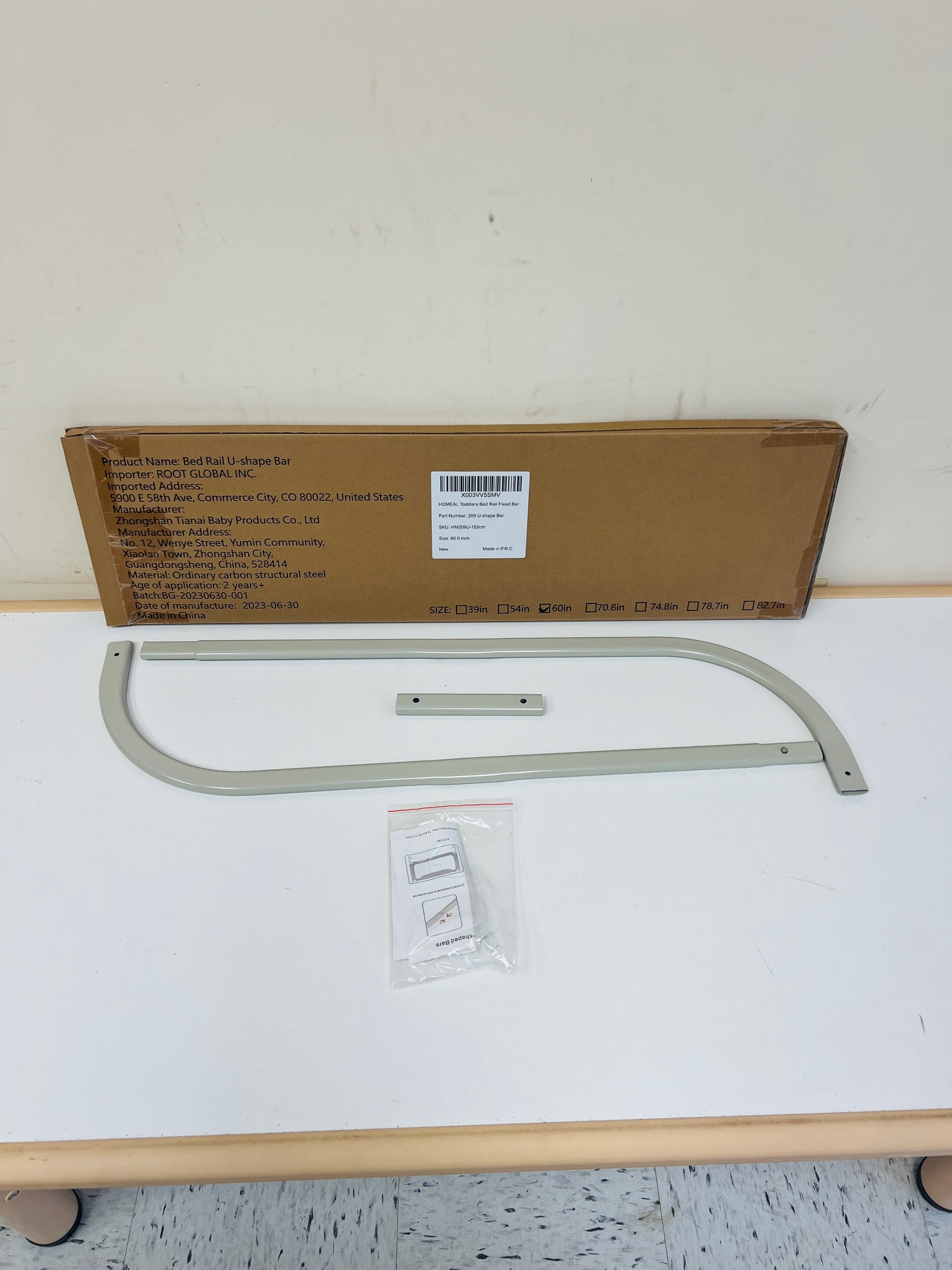 HOMEAL 60" Toddler Bed Rail U-Shaped Extended Fixed Bar