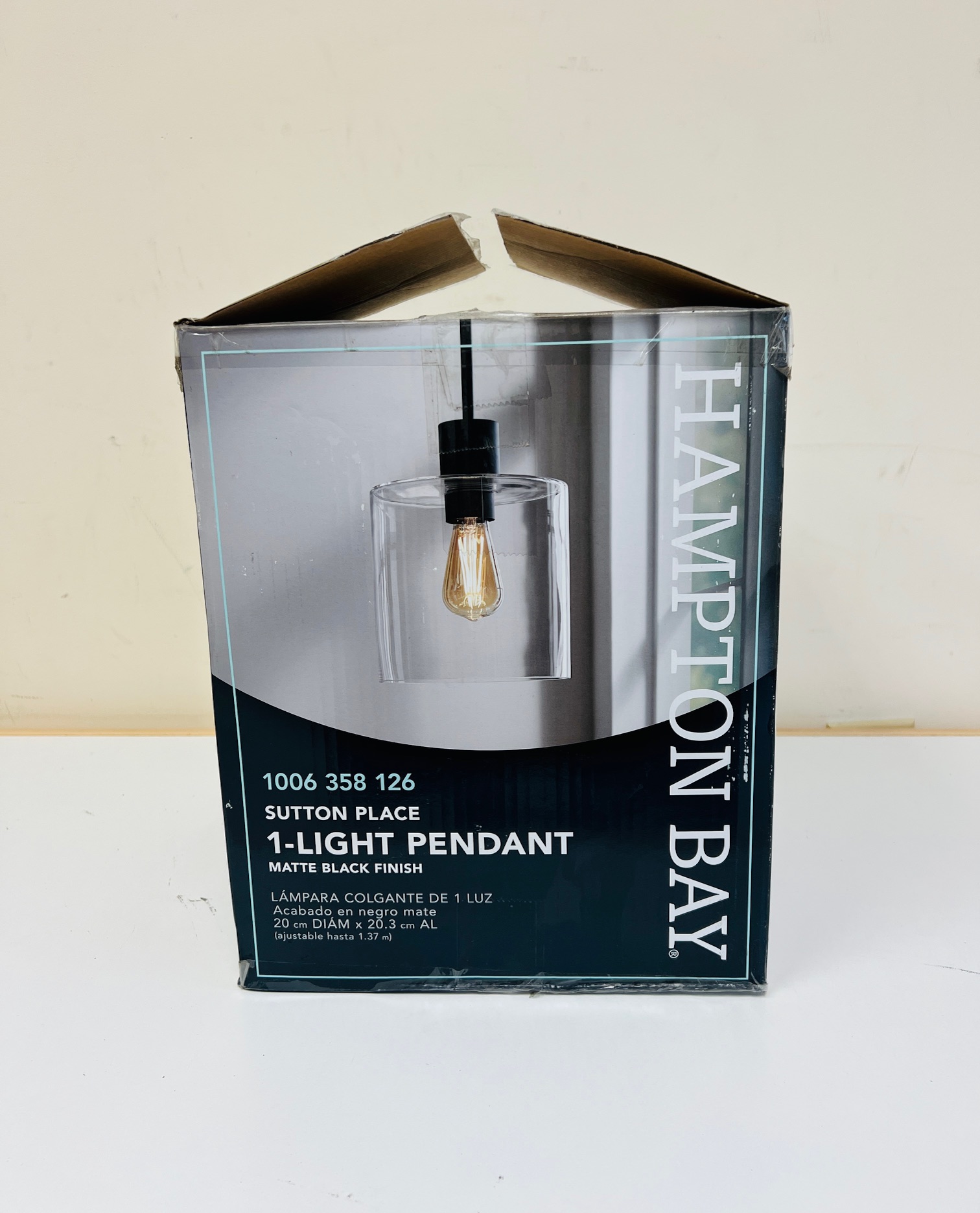 Hampton Bay Sutton Place 1-Light Matte Black Pendant - BRAND NEW