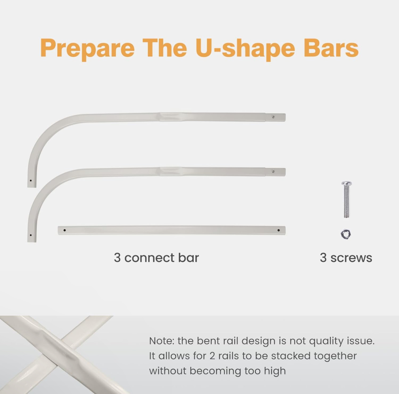 HOMEAL 60" Toddler Bed Rail U-Shaped Extended Fixed Bar