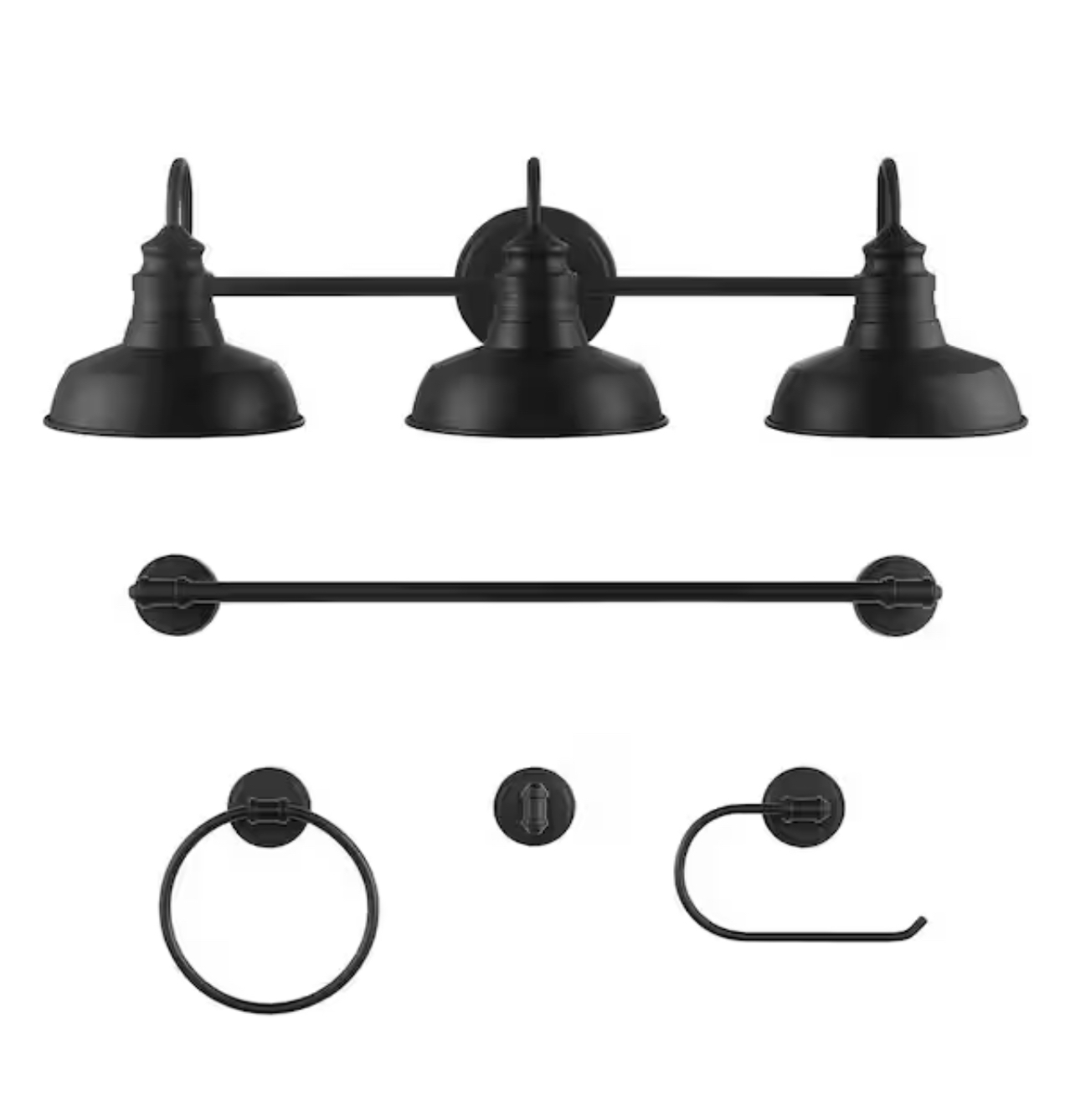 Hampton Bay Elmcroft 29" 3-Light Matte Black Farmhouse Vanity, 4-Piece Bath Set Accessory Kit