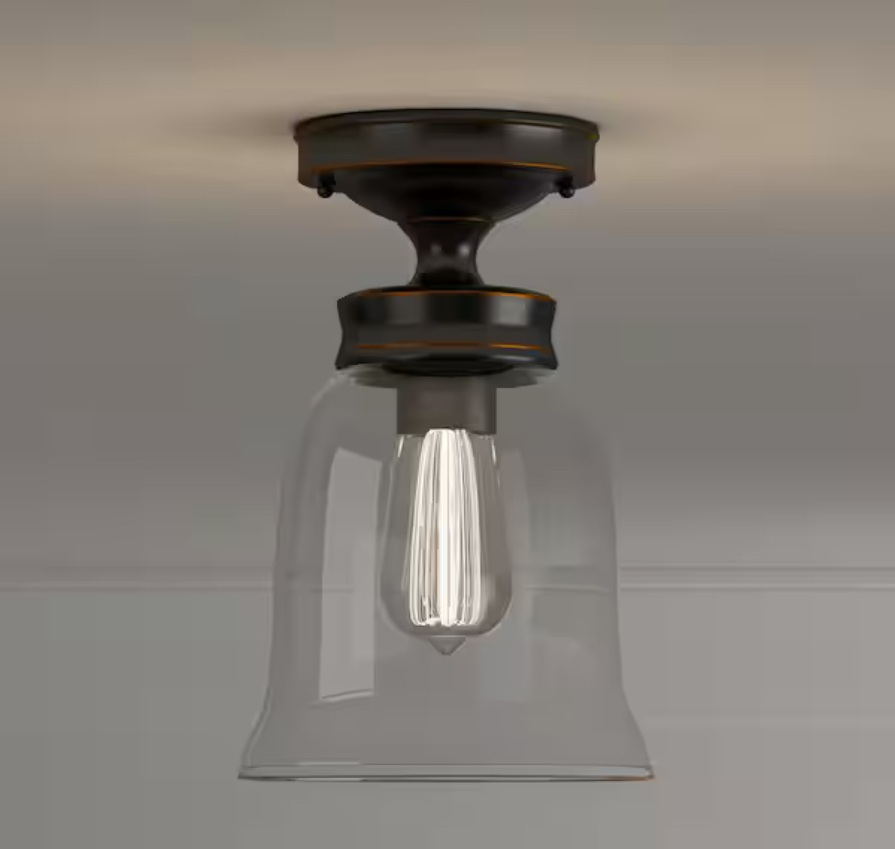 Hampton Bay Matilda 7" 1-Light Oil Rubbed Bronze Semi-Flush Mount Fixture, Bell Shaped Glass Shade