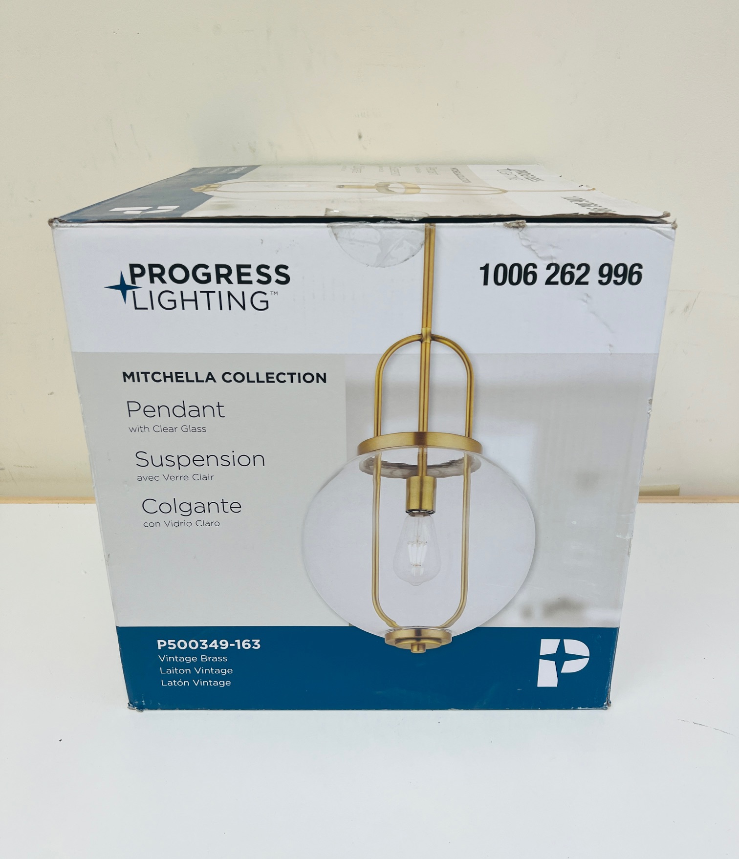 Progress Lighting Mitchella 1-Light Vintage Brass Pendant with Clear Glass Globe Shade