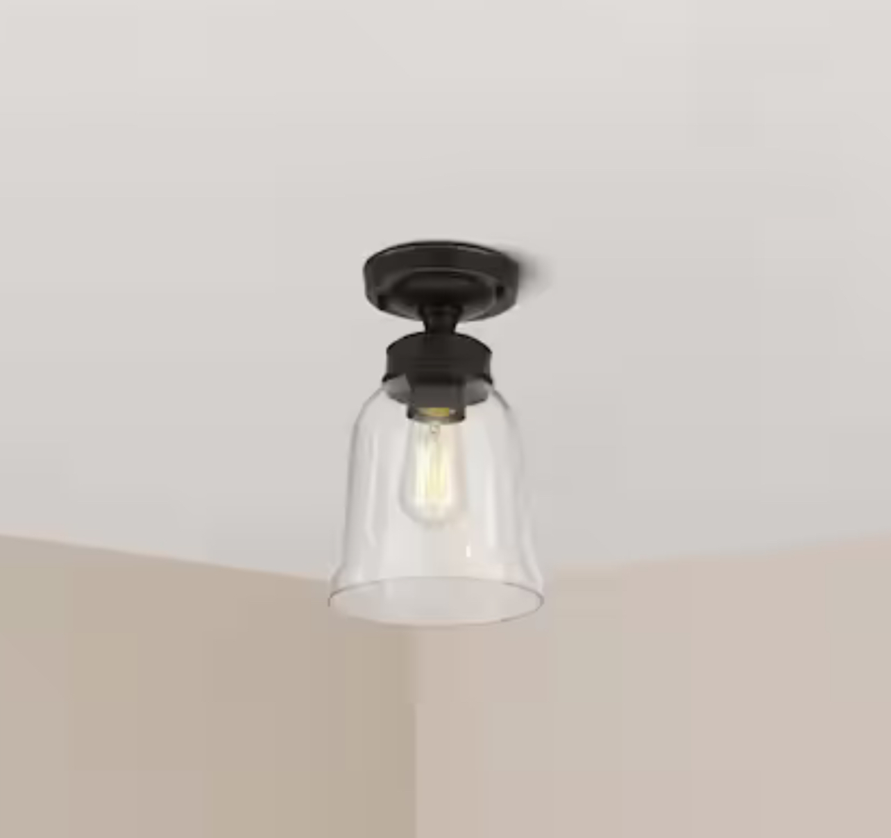 Hampton Bay Matilda 7" 1-Light Oil Rubbed Bronze Semi-Flush Mount Fixture, Bell Shaped Glass Shade