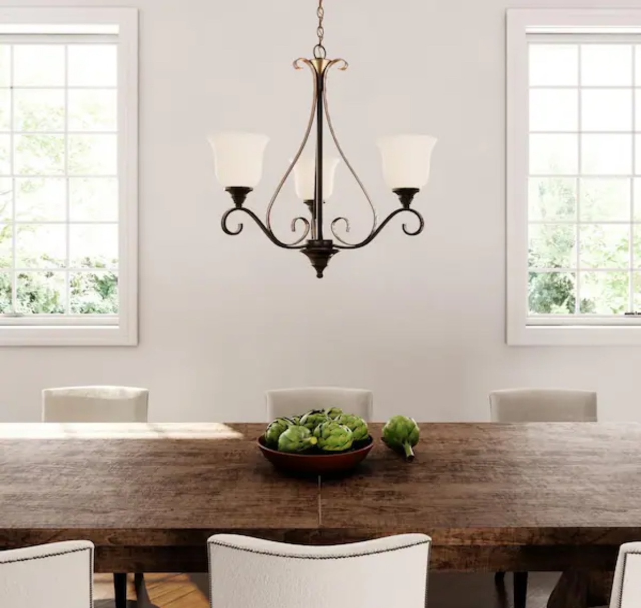 Hampton Bay Westwood 3-Light Oil-Rubbed Bronze Chandelier with Frosted White Glass Shades