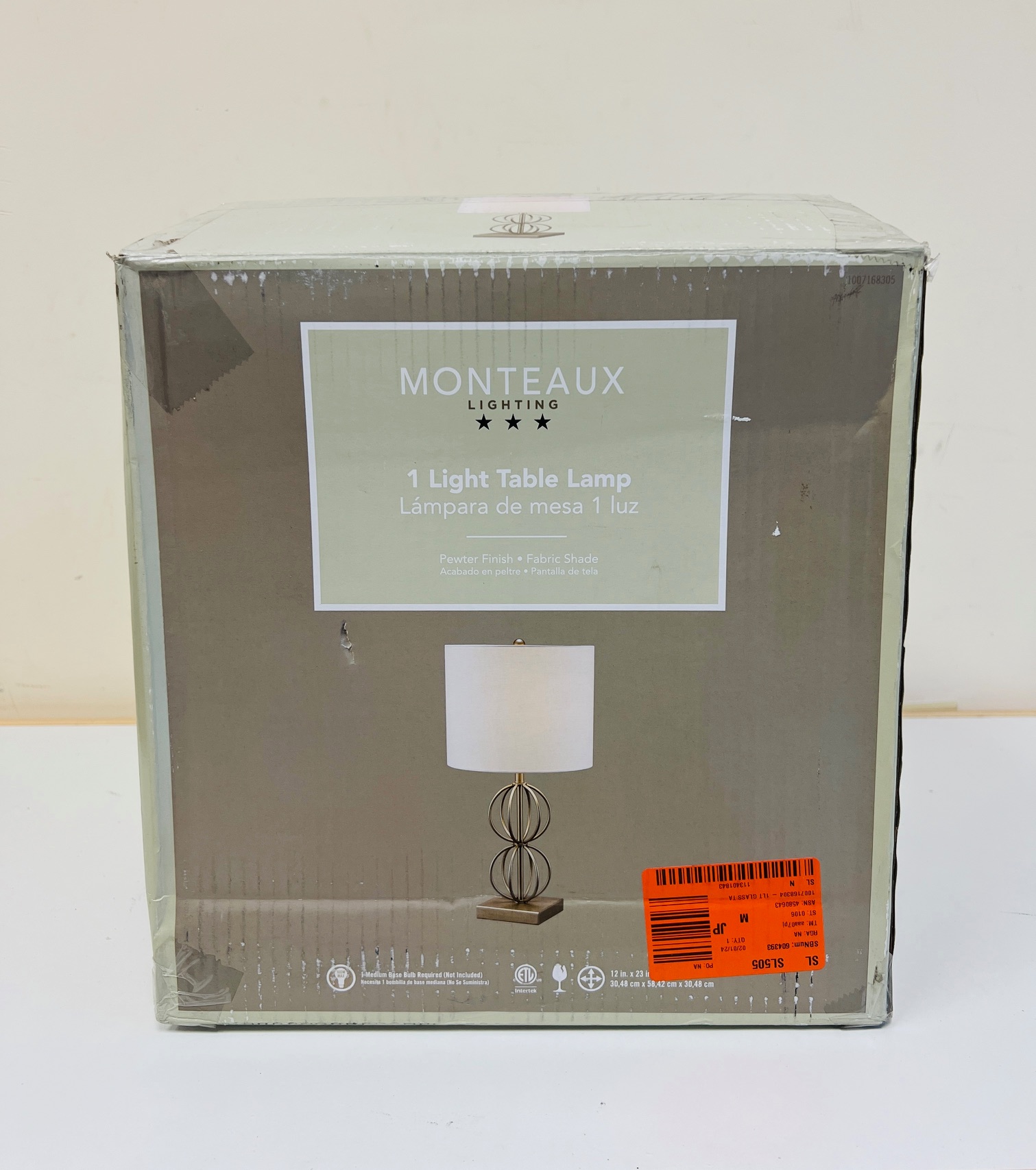 Monteaux Lighting 23" 1-Light Table Lamp with Geometric Metal Base, Fabric Lamp Shade