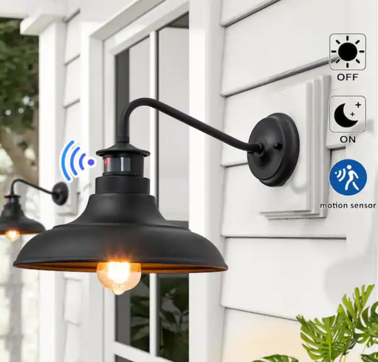 Cattleya 1-Light Matte Black Motion Sensing Dusk-To-Dawn Outdoor Wall Lantern Scone