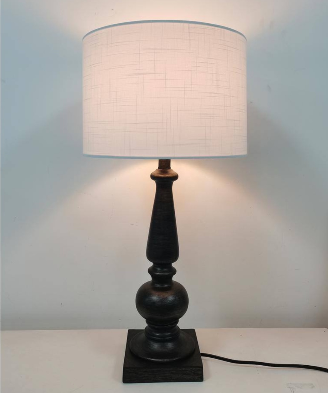 ADESSO 25" Turned Antique Black Wood Finish Table Lamp