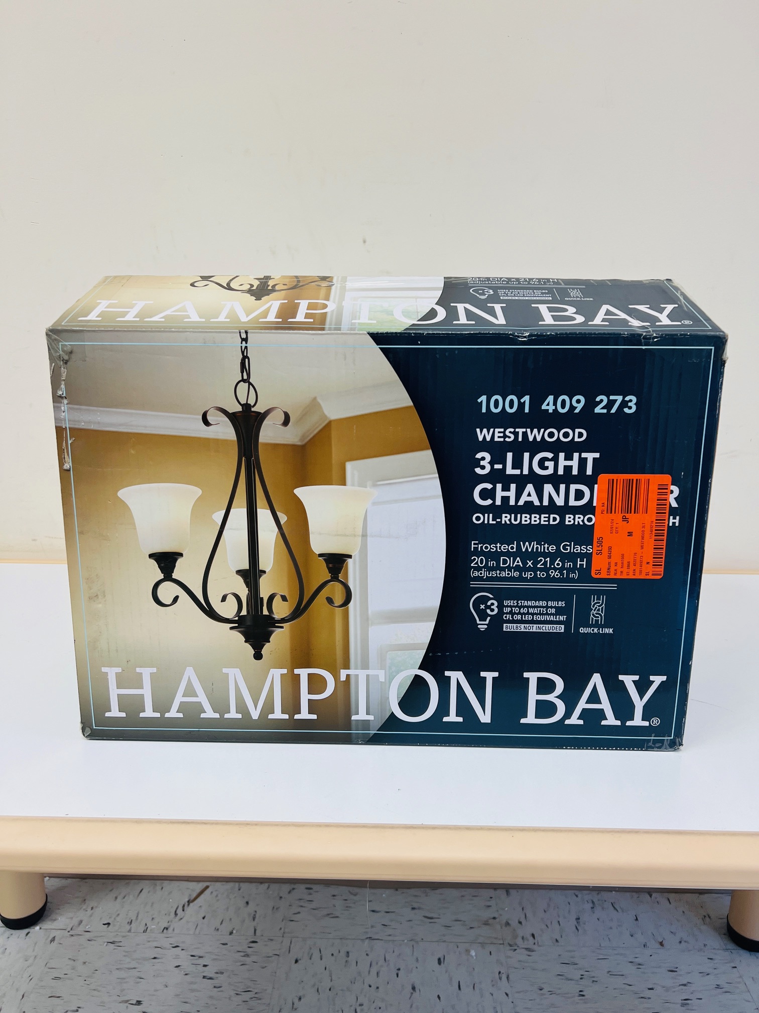 Hampton Bay Westwood 3-Light Oil-Rubbed Bronze Chandelier with Frosted White Glass Shades