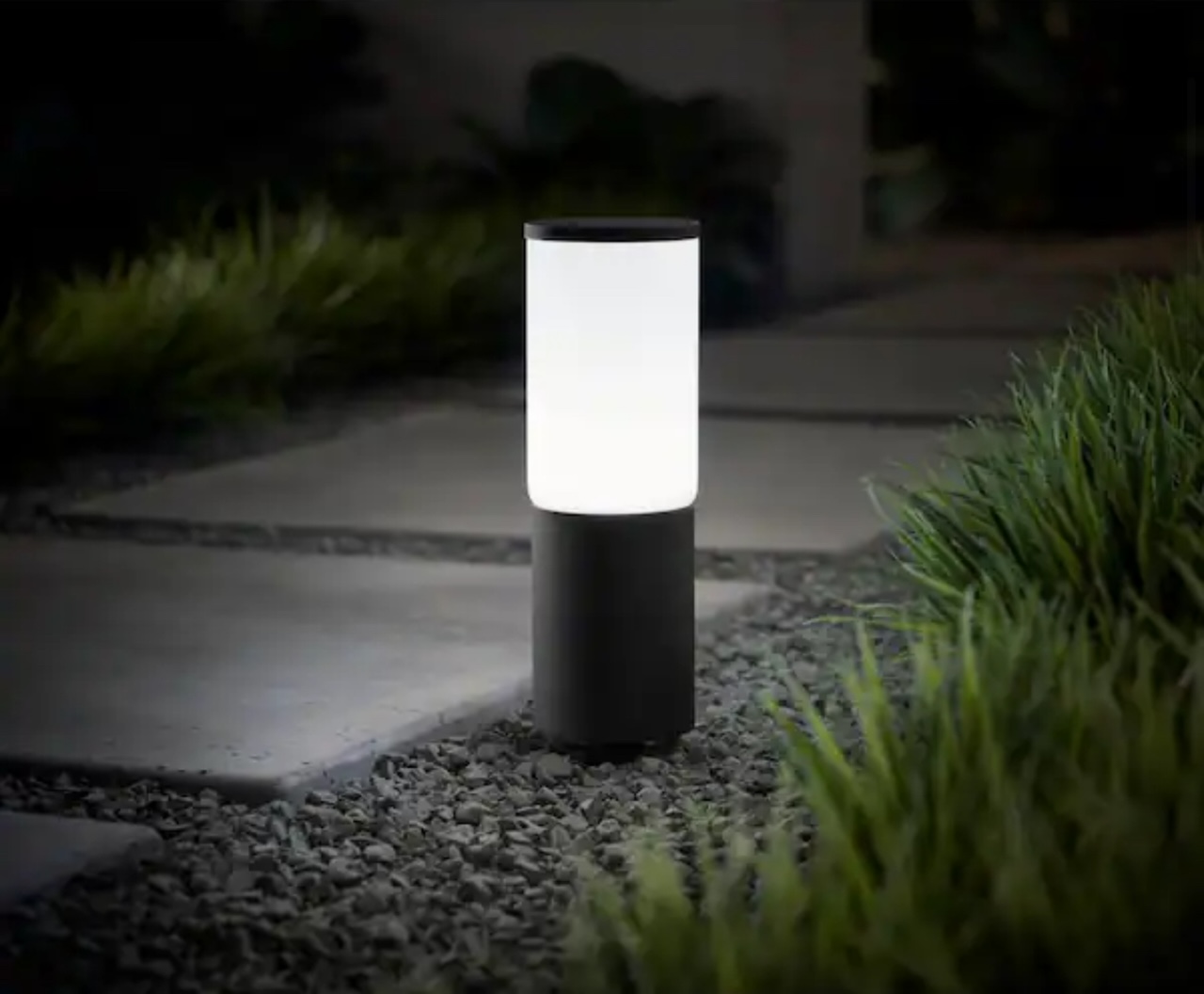 Hampton Bay Low Voltage LED Smart Outdoor Light with Frosted Glass Shade, Powered by HUBSPACE