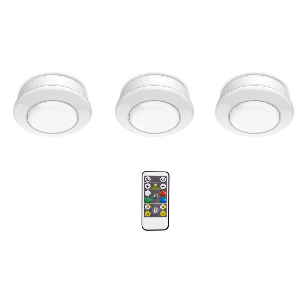 Commercial Electric Plug-in 3-Light LED RGBW Puck Light With Color Changing, White - 21393KIT-WH