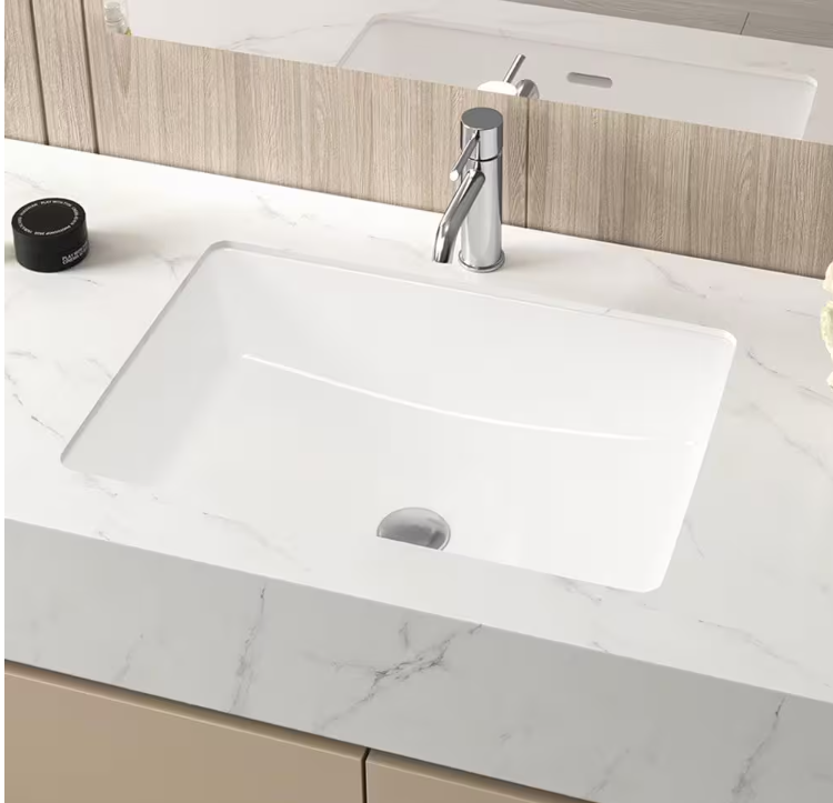 22 in. Ceramic Rectangular Undermount Bathroom Sink in White with Overflow Drain