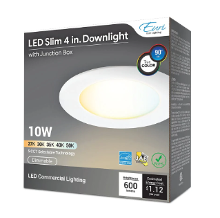 4-Inch LED Smooth Lens Downlight With Plastic Housing And Remote Driver / Junction Box, 830 Lumens, 90 CRI, Field