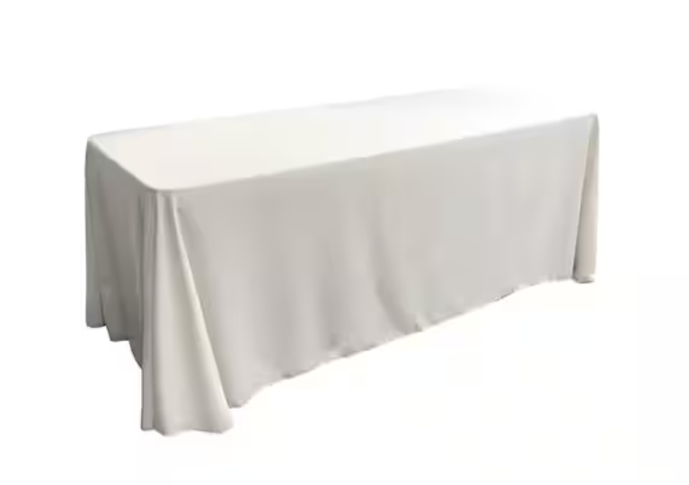 90 in. x 156 in. White Polyester Poplin Rectangular Tablecloth