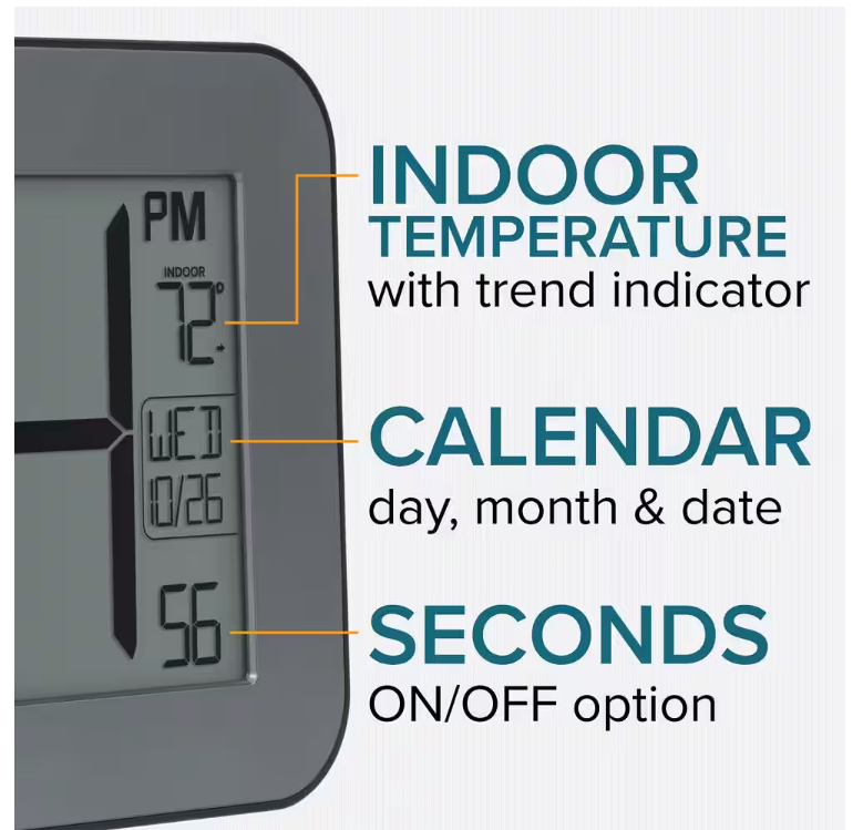 Large Time Digital Atomic Clock with 4 in. Digits
