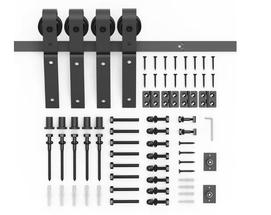 5 ft. J-Shaped Bi-Fold Sliding Barn Door Kit for 4 Doors, Black Steel