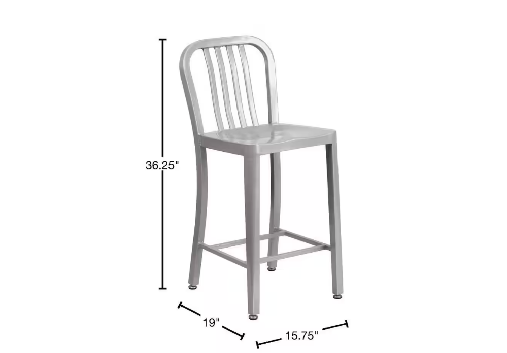 24.5 in. Silver Metal Bar Stool
