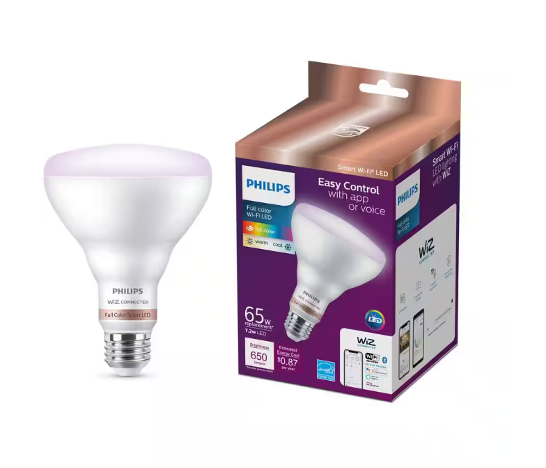 65-Watt Equivalent BR30 LED Smart Wi-Fi Philips - Color Changing Light Bulb Powered by WiZ with Bluetooth (1-Pack)