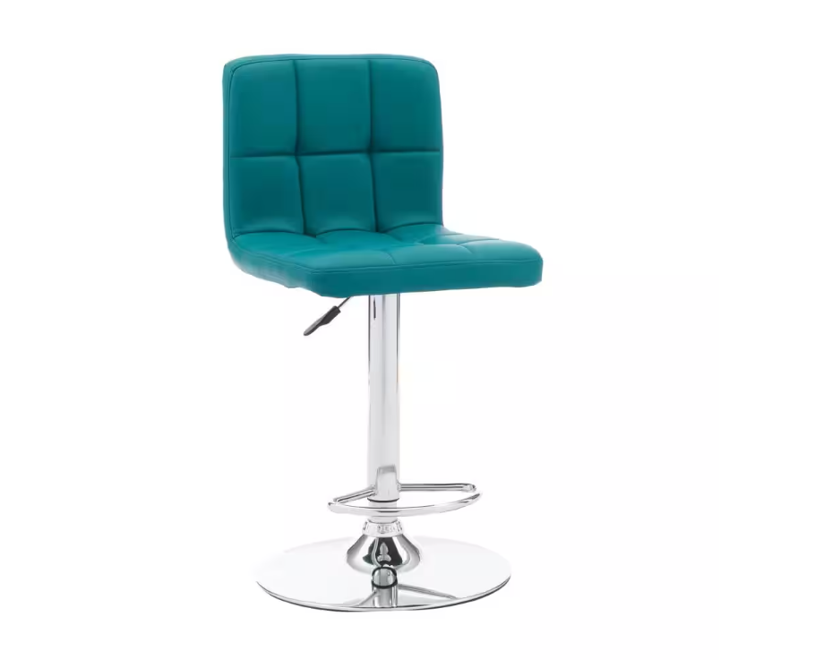 Chad 35.6 in. H - 44 in. H Teal Faux Leather Chrome Adjustable Barstool with Faux Leather Seat