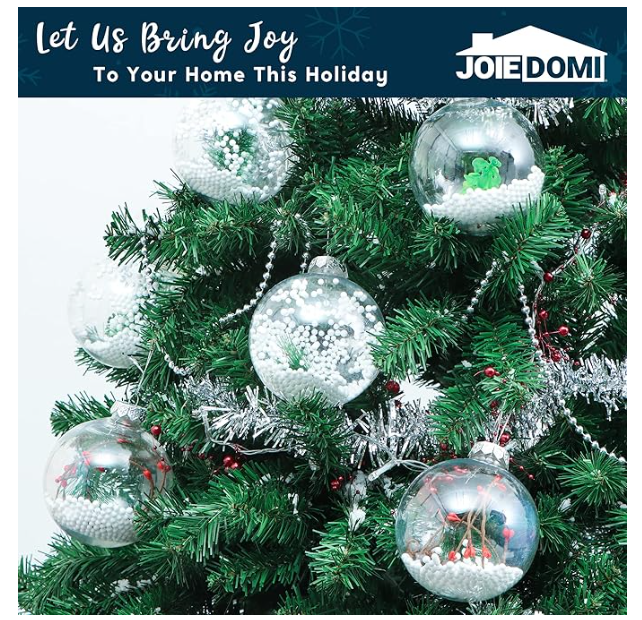 Joiedomi 8 Pcs Christmas Snow Filling Ornaments Ball Ornaments, Shatterproof Clear Plastic Christmas Ornaments for Christmas Holidays, Tree Ornaments, Events and Party Decorations