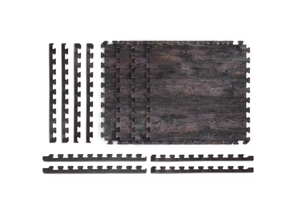 Reversible Dark Walnut/Black Faux Wood 24 in. x 24 in. x 0.47 in. Foam Mats (4-Pack)