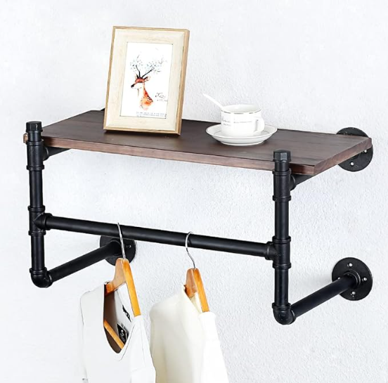 24 in. - (1 Layer) B - Industrial Pipe Clothing Rack Wall Mounted Wood Shelf