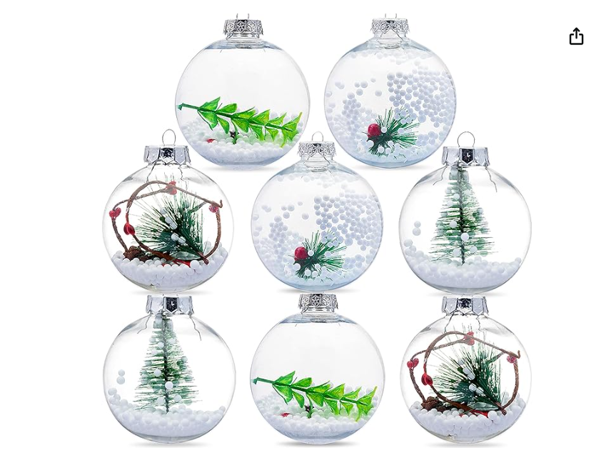Joiedomi 8 Pcs Christmas Snow Filling Ornaments Ball Ornaments, Shatterproof Clear Plastic Christmas Ornaments for Christmas Holidays, Tree Ornaments, Events and Party Decorations
