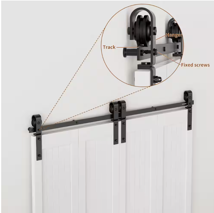5 ft. J-Shaped Bi-Fold Sliding Barn Door Kit for 4 Doors, Black Steel