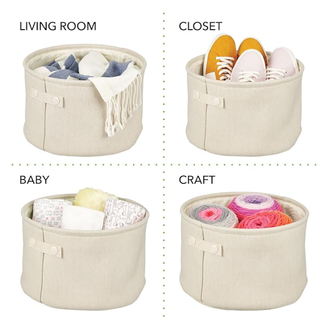 mDesign Soft Cream Cotton Fabric Storage Bin with Handles -