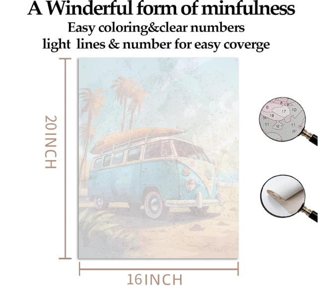 Art Paint by Numbers on Canvas Kit for Adults, 16" x20'' DIY