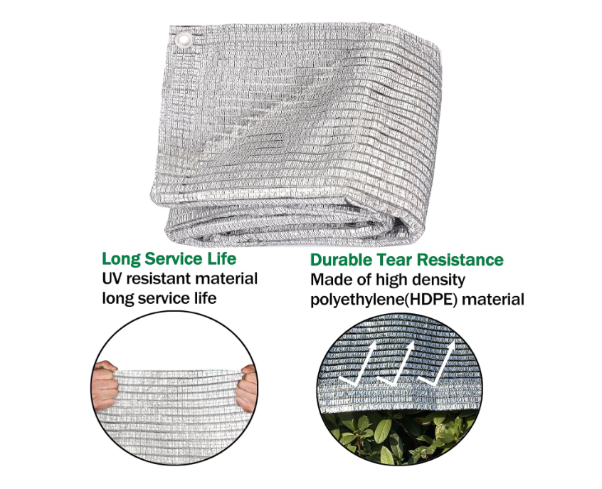65% Aluminet Shade Cloth with Grommets Mesh Sun Block Fabric Cover Canopy Sun Reflect Pet Shade Garden 10ft x 18ft