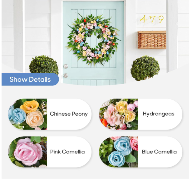 22 Inch Handmade Spring Wreath with Multi-Color Flowers