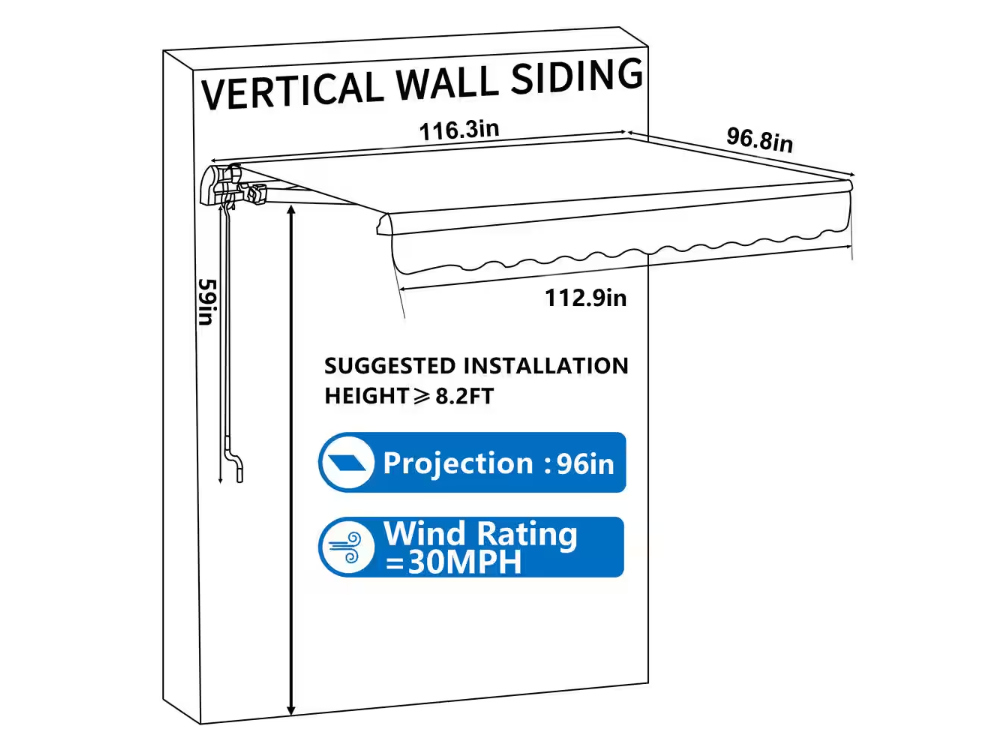 10 ft. W x 8 ft. L Manual Patio Retractable Awnings in Beige