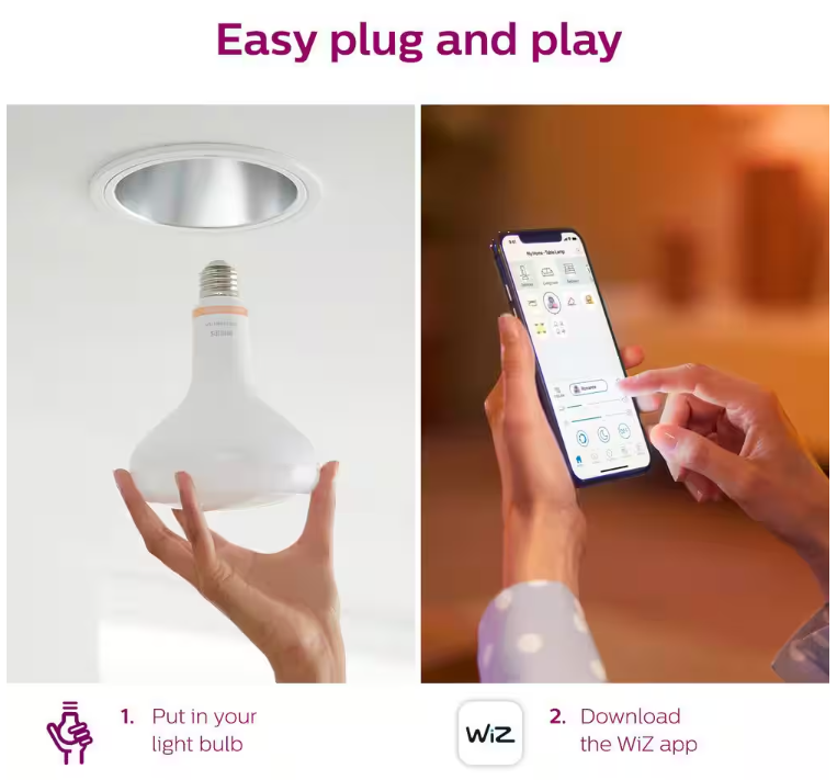 65-Watt Equivalent BR30 LED Smart Wi-Fi Philips - Color Changing Light Bulb Powered by WiZ with Bluetooth (1-Pack)