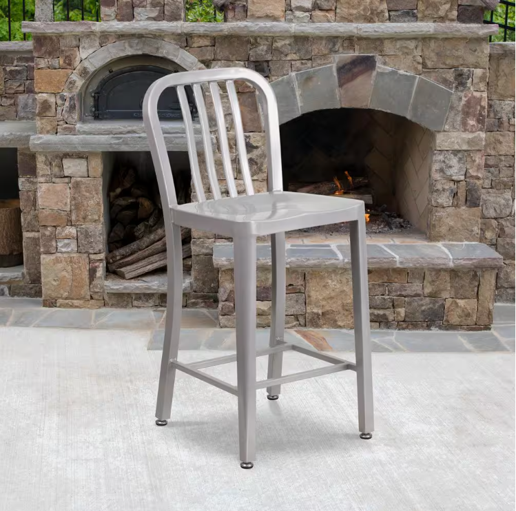 24.5 in. Silver Metal Bar Stool