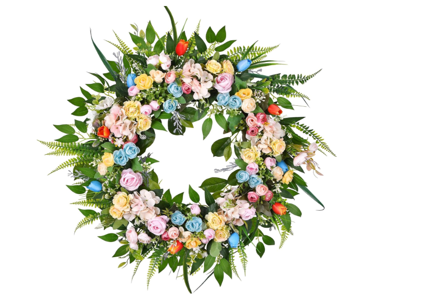 22 Inch Handmade Spring Wreath with Multi-Color Flowers