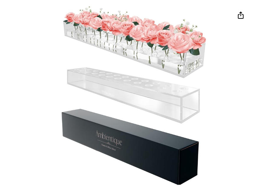 Acrylic Flower Vase Rectangular - 23 in. Acrylic Vases for Centerpieces with 24 Holes - Thick, Leakproof, Sturdy Low Vases for Centerpieces for Dining & Wedding Table Décor