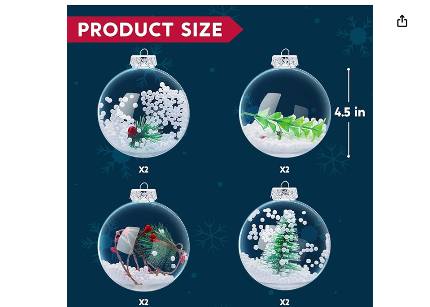 Joiedomi 8 Pcs Christmas Snow Filling Ornaments Ball Ornaments, Shatterproof Clear Plastic Christmas Ornaments for Christmas Holidays, Tree Ornaments, Events and Party Decorations