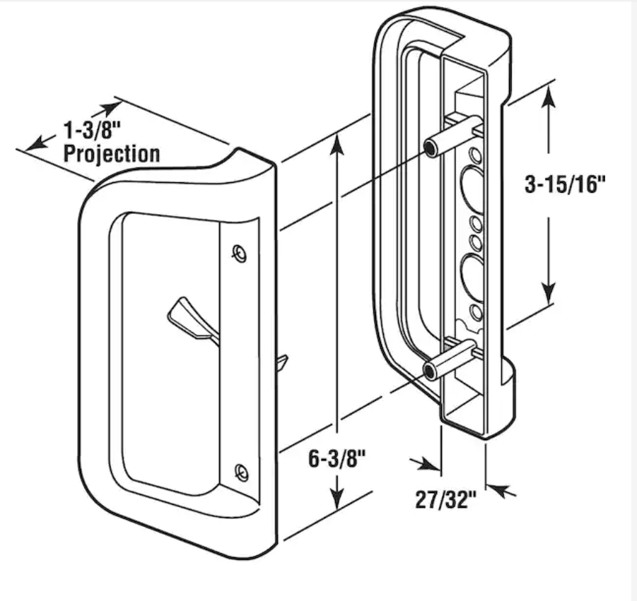 Diecast, White, Mortise Style Sliding Door Handle Set