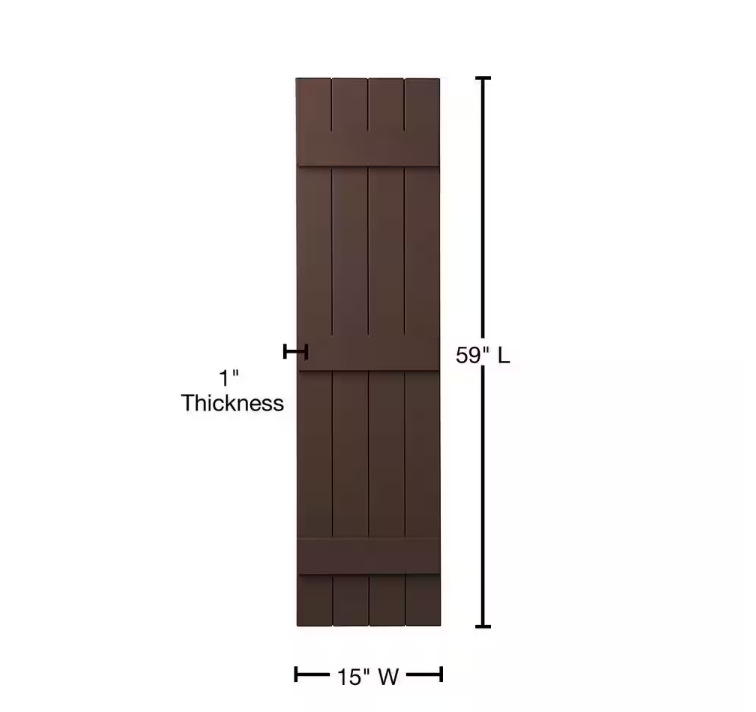 15 in. x 59 in. Polypropylene 4-Board Closed Board and Batten Shutters Pair in Terra Brown