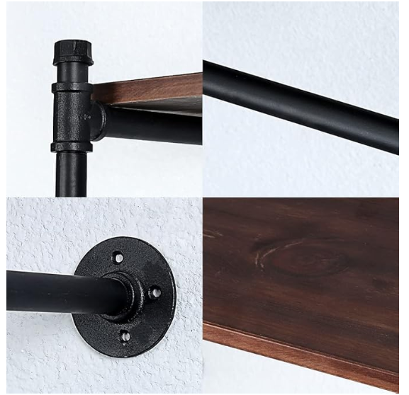 36 in. -(1 Layer) Industrial Pipe Clothing Rack Wall Mounted Wood Shelf