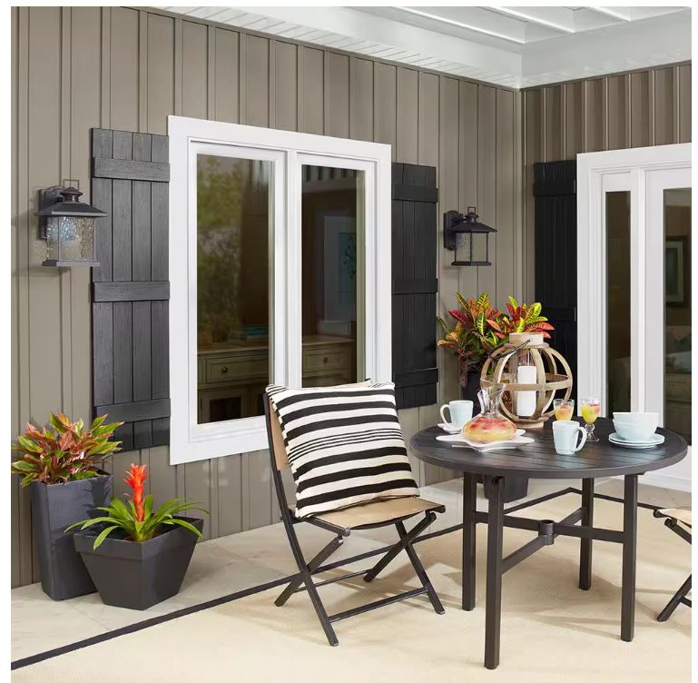 15 in. x 59 in. Polypropylene 4-Board Closed Board and Batten Shutters Pair in Terra Brown