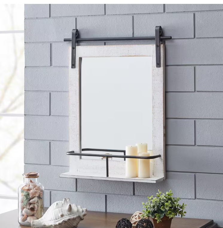 Medium Rectangle Rustic White Classic Mirror (25 in. H x 20 in. W)