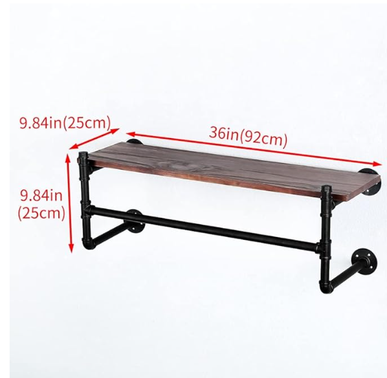 36 in. -(1 Layer) Industrial Pipe Clothing Rack Wall Mounted Wood Shelf